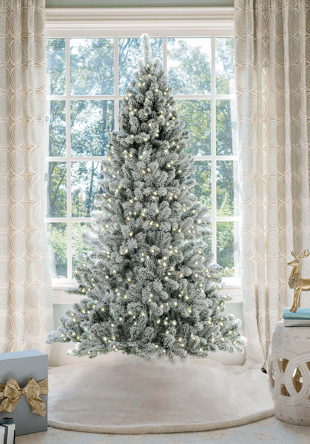 Sapin de Noël Artificiel Prince Flock® – 210 cm, avec LED Blanc Chaud | Open Box – Vente Finale
